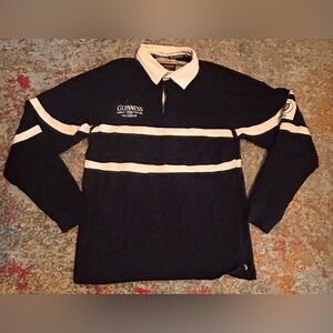 Guinness Rugby Shirt Mens Med Black Cream Stripe Long Sleeve Polo Dublin 1759